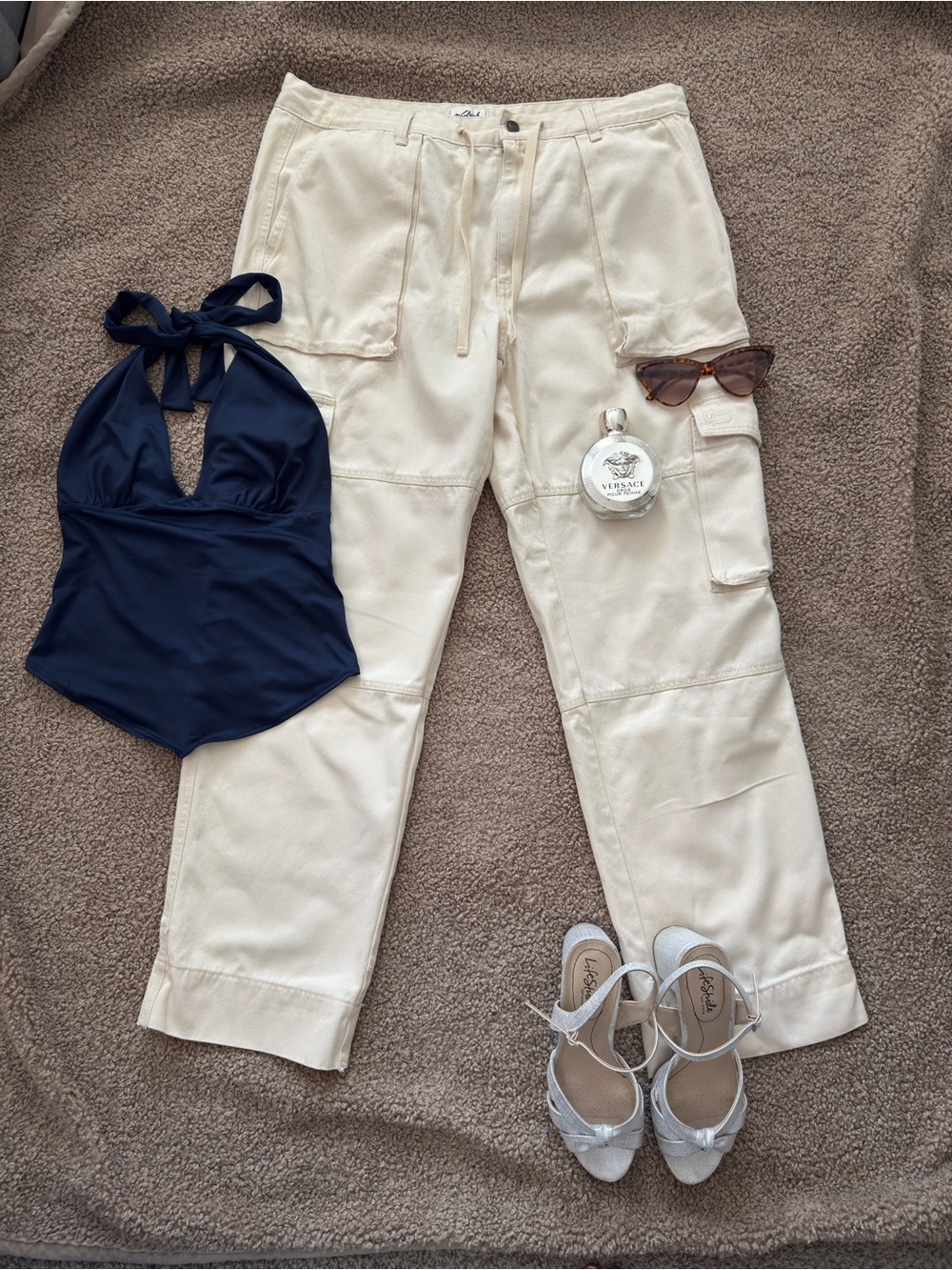 Woolrich Cream Wide-Leg Cargo Pants